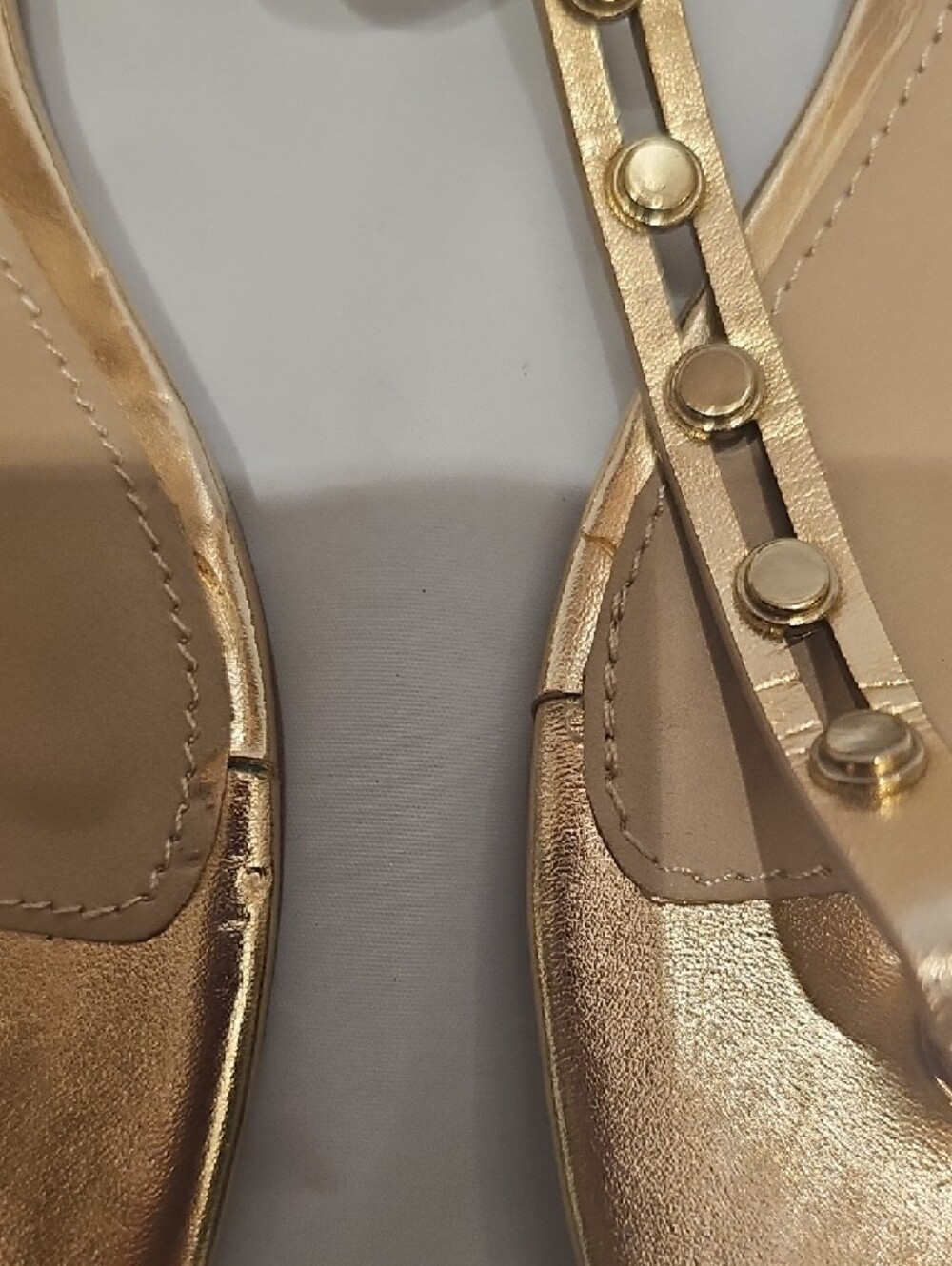 Aldo Metallic Gold T-Strap Studded Sandals - Picture 3 of 5
